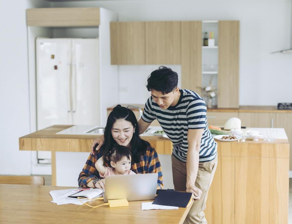 happy family at computer